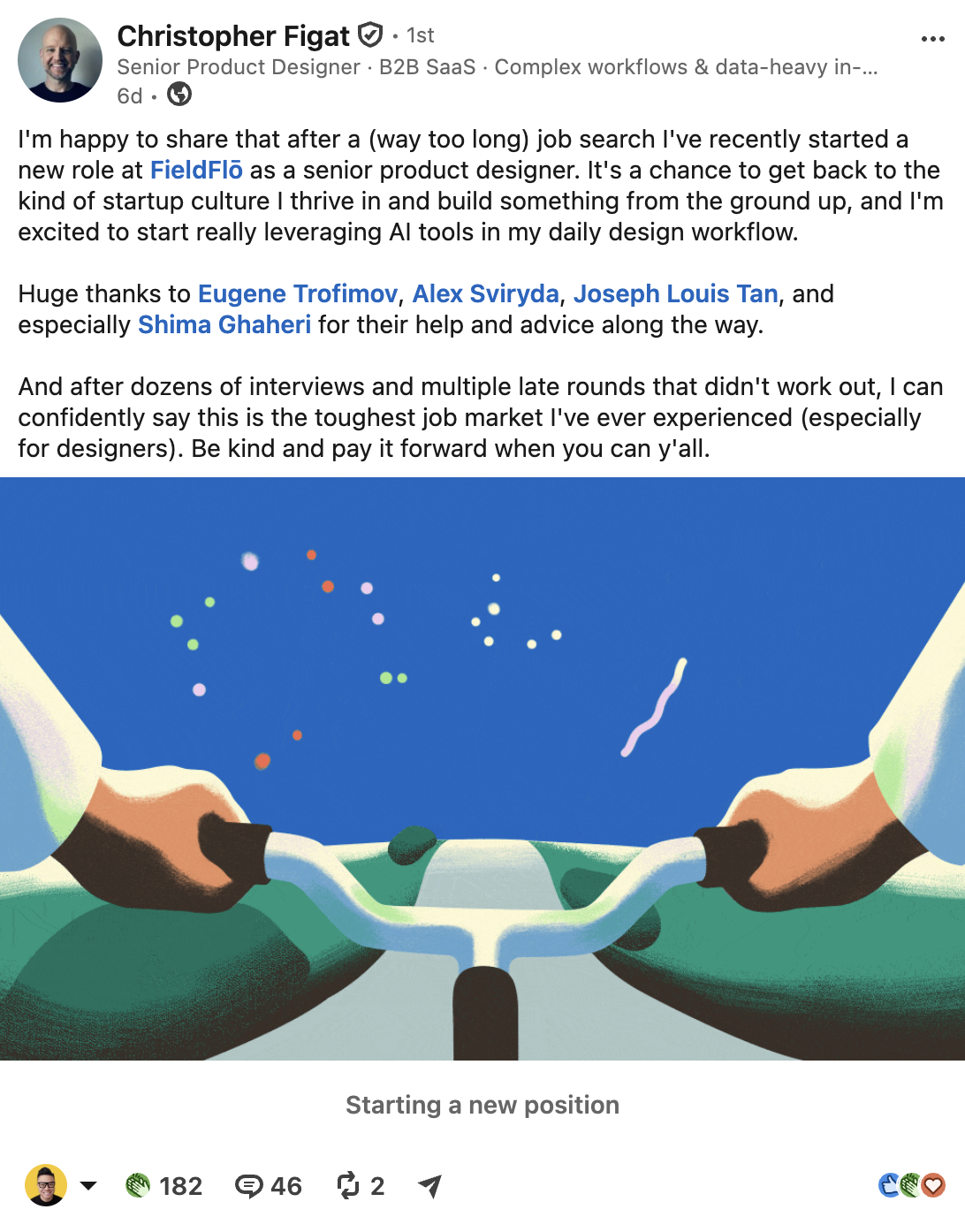 LinkedIn post announcing the new role